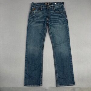 Ariat Rebar Jeans Mens 34x34 Blue M4 Relaxed Boot Stretch Distressed Denim